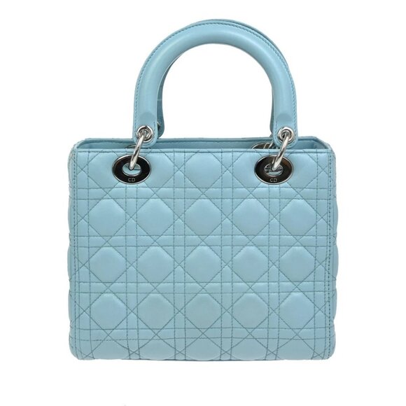 CHRISTIAN DIOR Logo Lady Cannage 2Way Shoulder Hand Bag Leather Blue - Picture 3 of 14